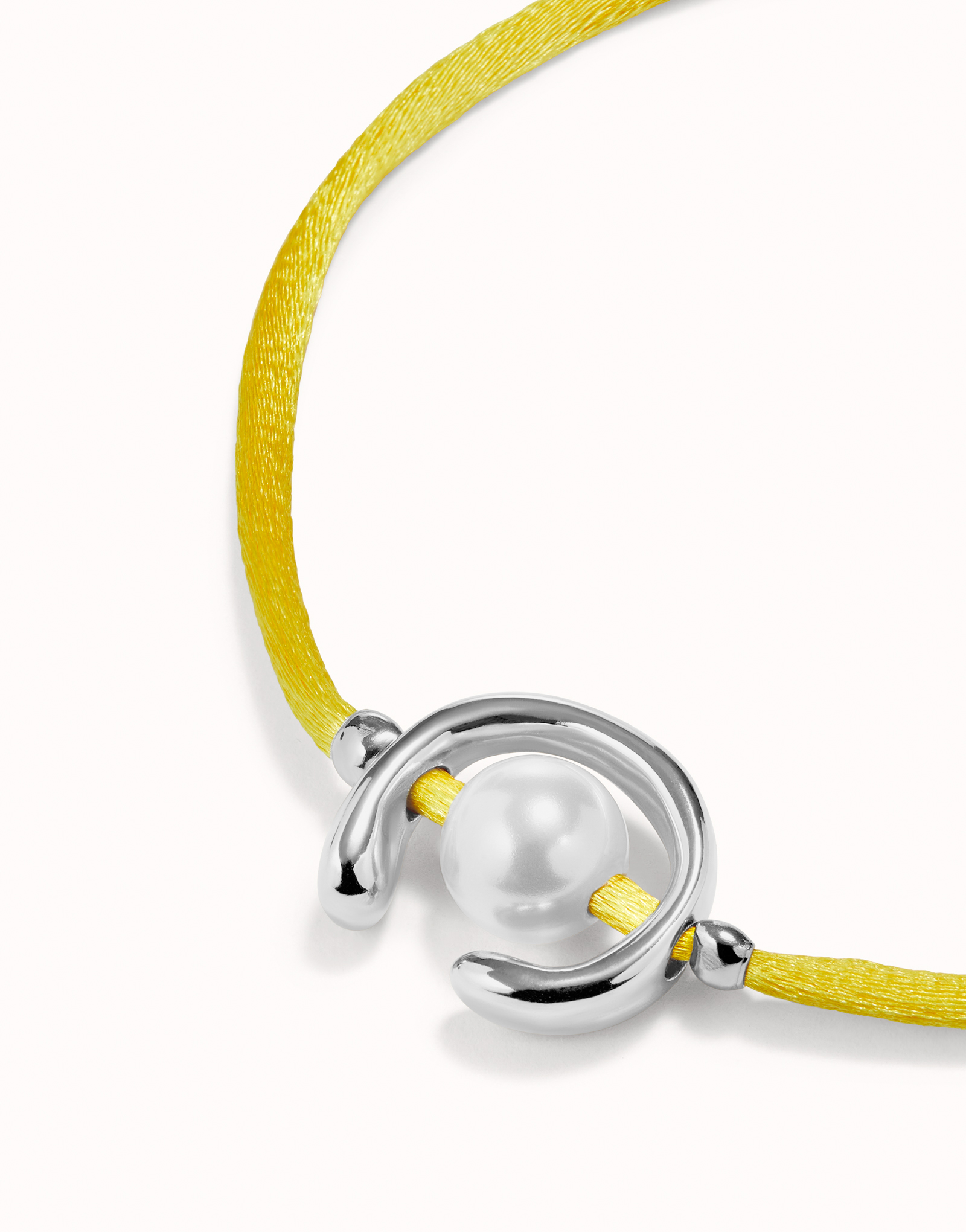 Pulsera de hilo amarillo con perla shell fornitura bañada en plata de ley., Plateado, large image number null